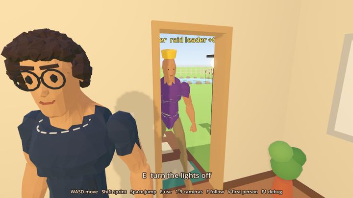A raid leader with a crown standing in the door